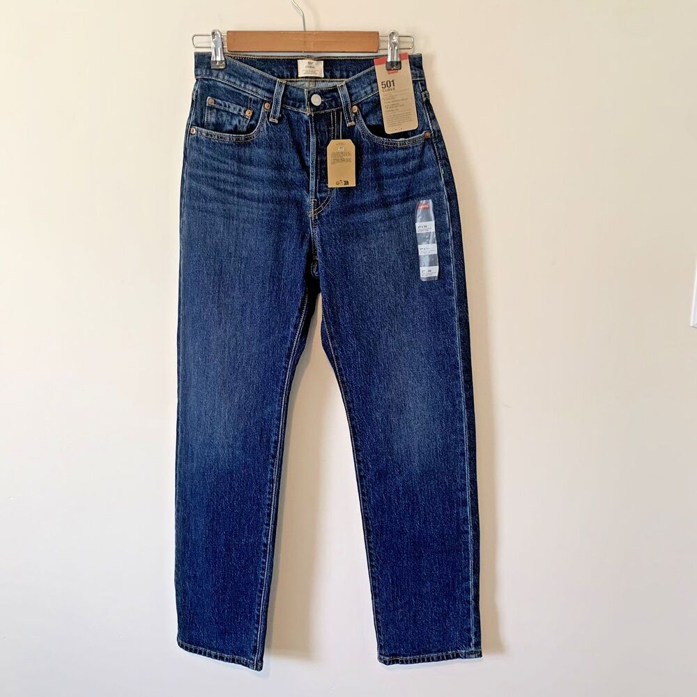 Levi’s 501 Curve Stretch Jeans Women's 27X30 Button Fly Dark Wash Straight NWT